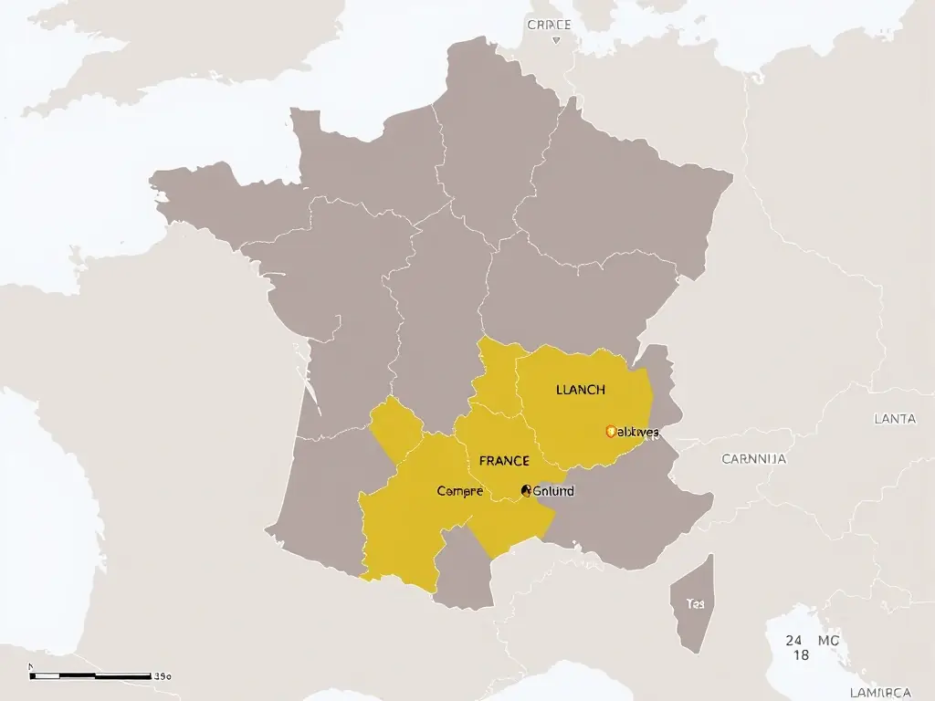 A detailed map showing the regions in France where the FFC conducts its national camel census, highlighting areas with significant camel populations.