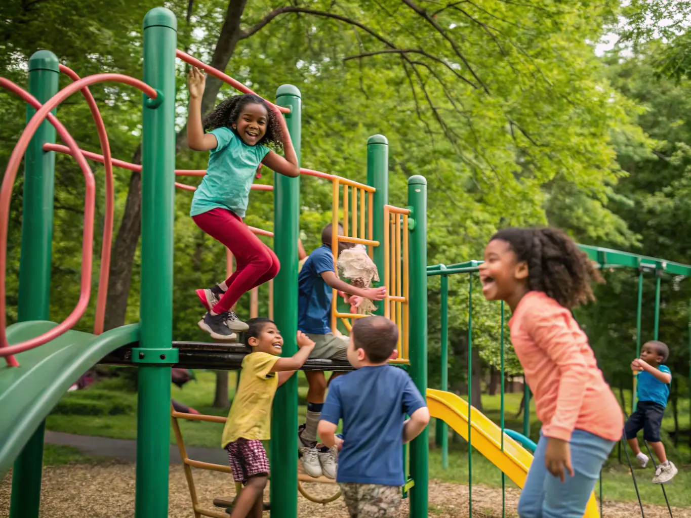 A group of children happily participating in a community activity organized by AEL, showcasing diversity and engagement.